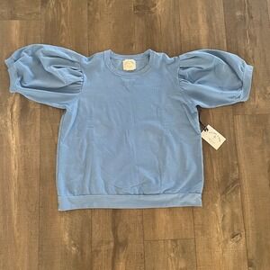 NWT Electric & Rose Sweatshirt Women USA Large Blue Puff Sleeve Coastal Pullover